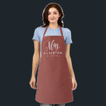Newlywed bride Mrs personalized terracotta Apron<br><div class="desc">For the newlywed, this chic terracotta and white apron features "Mrs." in an elegant and modern script along with a last name and "established" date. Makes a cute bridal shower or bachelorette gift!</div>