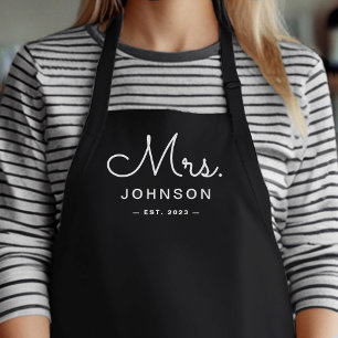Newlywed Bride Personalized Black Mrs Apron