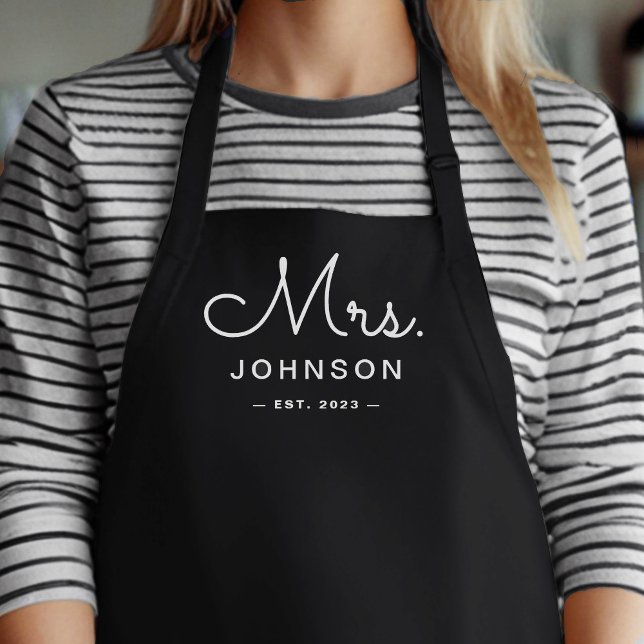 Newlywed Bride Personalized Black Mrs Apron (Creator Uploaded)