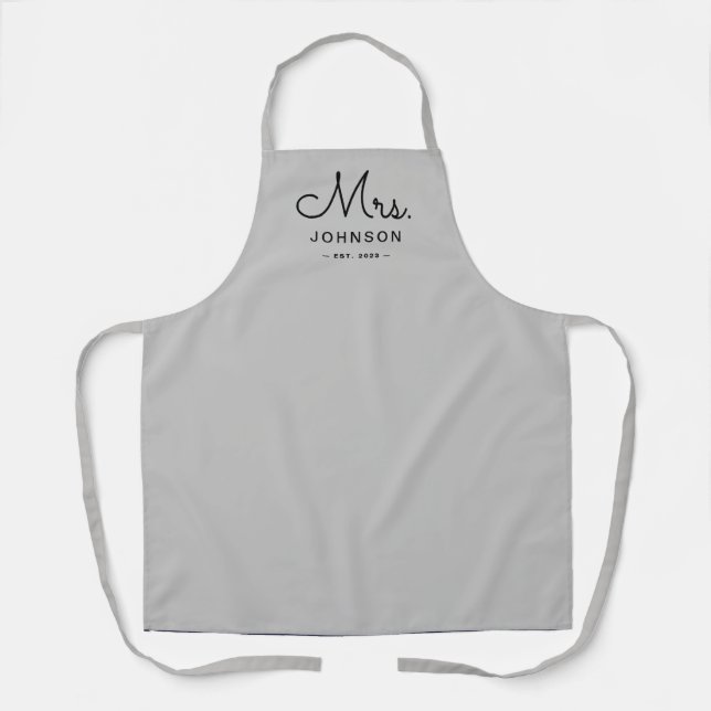 Newlywed Bride Personalized Gray Apron (Front)