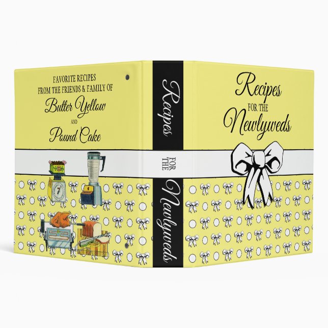 Newlywed Butter Yellow Polka Dots Bows Recipes 3 Ring Binder (Background)