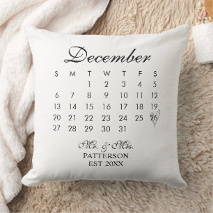 Newlywed Calendar Wedding Date Throw Pillow