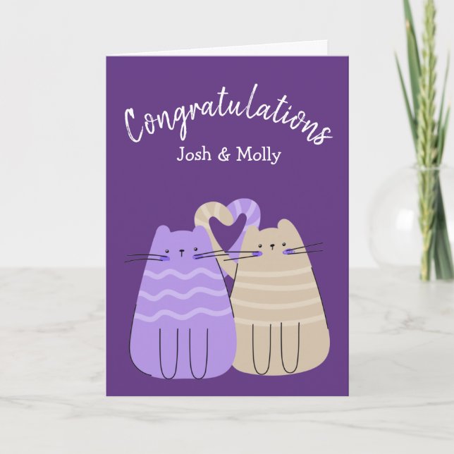 Newlywed Cats Congratulations on Purple Card (Front)
