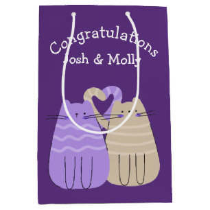 Newlywed Cats on Purple Medium Gift Bag