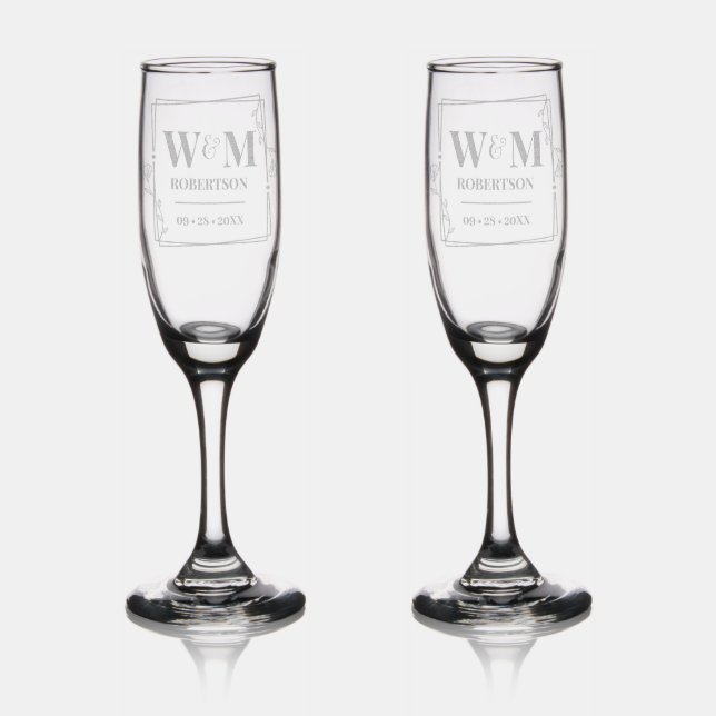 Newlywed Champagne Wedding Etched Glassware (Glassware)