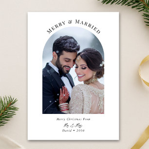 Newlywed Christmas Merry & Married Arch Photo Holiday Card