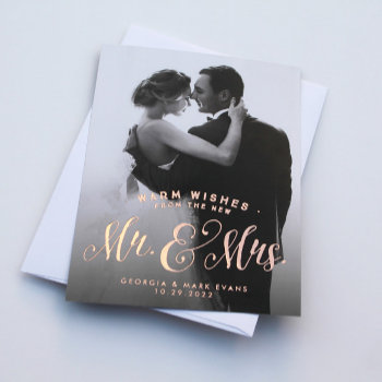 Newlywed Christmas Mr And Mrs Warm Wishes Foil Holiday Card by LeaDelaverisDesign at Zazzle