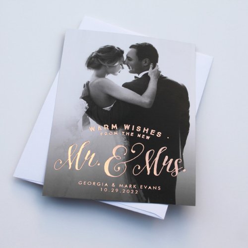 Newlywed Christmas Mr and Mrs warm wishes Foil Holiday Card