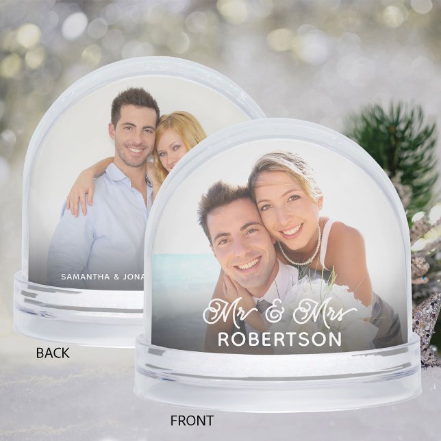 Newlywed Christmas Mr. and Mrs. Wedding Photo Snow Globe (Creator Uploaded)