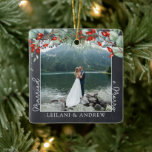 Newlywed Christmas Photo Holly Greenery Chalkboard Ceramic Ornament<br><div class="desc">Create lasting holiday memories with our Personalized Merry Christmas Ceramic Ornament. Adorned with a watercolor holly and berries,  this square ornament allows you to customize a central photo and include names for a truly unique gift. Perfect for making your tree and Christmas even more special.</div>