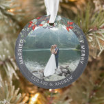 Newlywed Christmas Photo Holly Greenery Chalkboard Ornament<br><div class="desc">Create lasting holiday memories with our Personalized Merry Christmas Ceramic Ornament. Adorned with a watercolor holly and berries,  this square ornament allows you to customize a central photo and include names for a truly unique gift. Perfect for making your tree and Christmas even more special.</div>