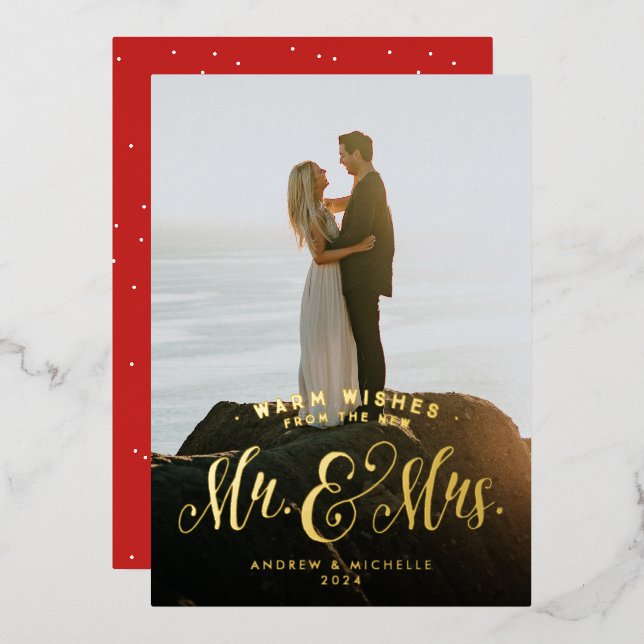 Newlywed Christmas warm wishes photo Foil Holiday Card (Front/Back)