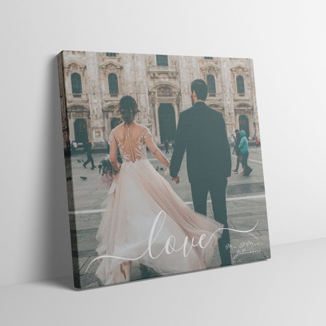 Newlywed Couple Custom Wedding Photo Canvas Print (Elegant Script Love Mr Mrs Custom Wedding Photo Canvas Print
)