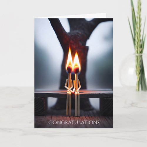 Newlywed Couple Matchsticks With Flames Card