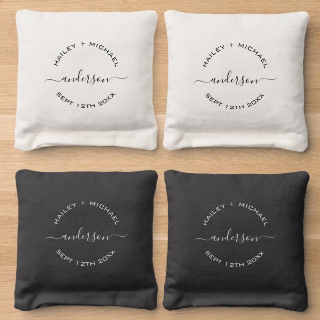 Newlywed Couple Wedding Anniversary Cornhole Bags (Wood)