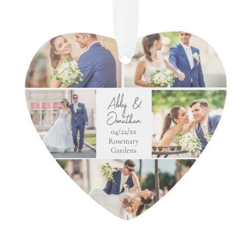 Newlywed Couple Wedding Photo Collage Heart Shaped Ornament