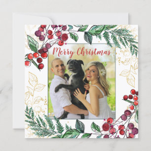 Newlywed Couple With Dog Photo Floral  Christmas
