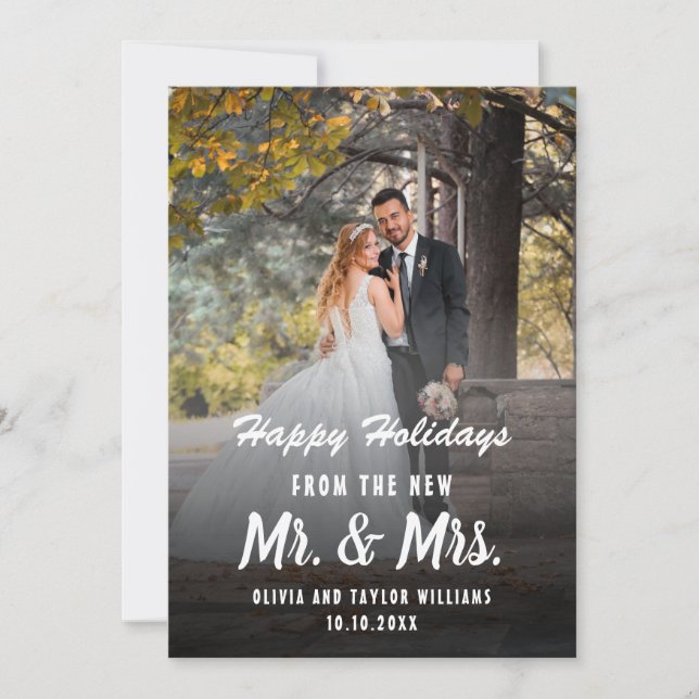Newlywed Custom Photo Mr And Mrs First Christmas Holiday Card (Front)