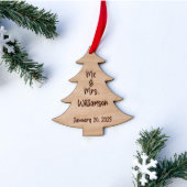 Newlywed Custom Wooden Engraved Tree Ornament (Front)