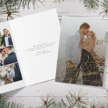 Newlywed elegant Merry Christmas 6 photo collage Holiday Card<br><div class="desc">Elegant faux gold script wedding six couple photo collage overlay name and text personalized first Christmas folded holiday card.</div>