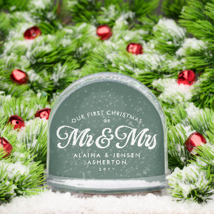 Newlywed first Christmas as Mr. and Mrs. green Snow Globe