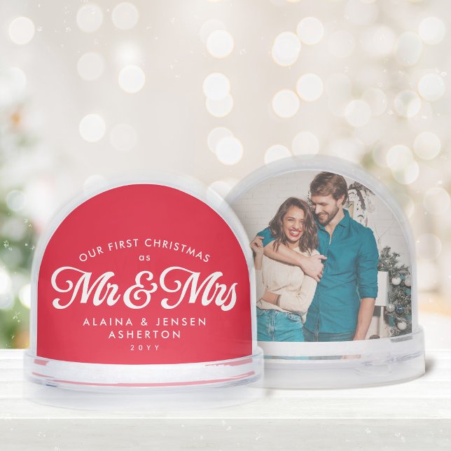 Newlywed first Christmas as Mr. and Mrs. red photo Snow Globe (Creator Uploaded)