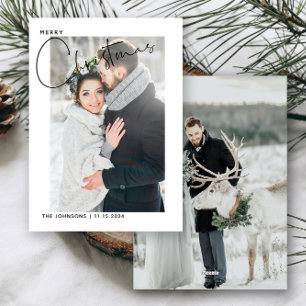 Newlywed First Christmas Hand Lettered 2 Photo Holiday Card