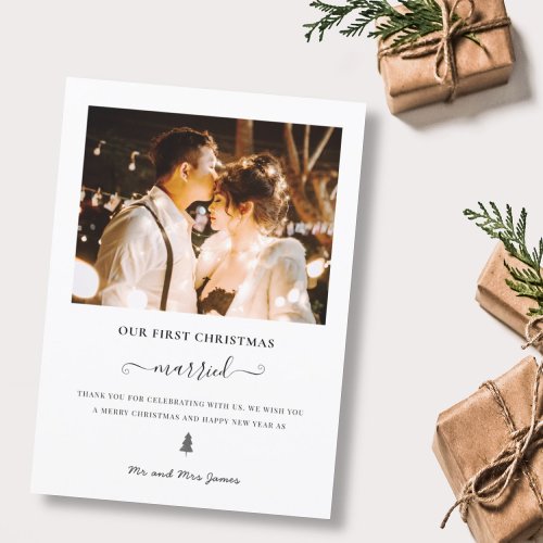 Newlywed First Christmas Married Mr and Mrs Photo Holiday Card