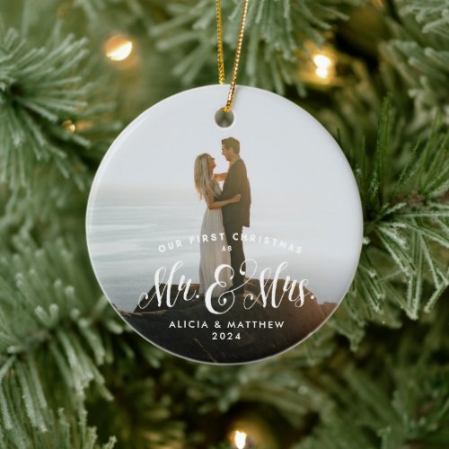 Newlywed first Christmas Mr and Mrs elegant Ceramic Ornament