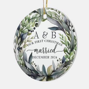 Newlywed First Christmas Personalized  Ceramic Ornament