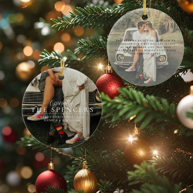 Newlywed First Christmas | Personalized Photo  Ceramic Ornament (Creator Uploaded)