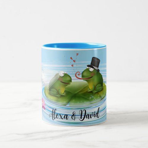 Newlywed Frogs On Lily Pad Two_Tone Coffee Mug