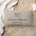Newlywed Gift Monogram Chic Script Name Keepsake  Lumbar Pillow<br><div class="desc">Newlywed Gift Monogram Chic Script Personalized Bride And Groom Names Elegant Keepsake Lumbar Pillow. Stylish personalized warm beige and gray monogrammed lumbar pillow. With classic script for the monogrammed last name initial, and the names of the bride and groom, and the marriage date on a solid warm beige background. A...</div>