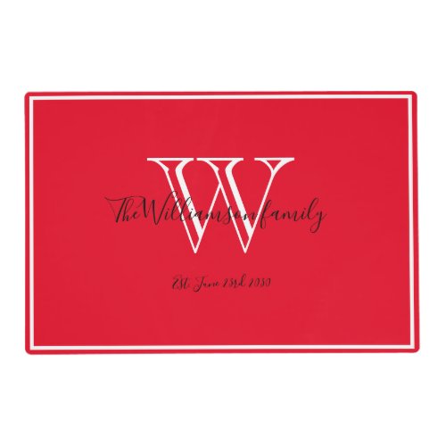 Newlywed Gift Monogram Script Rustic Laminated Red Placemat
