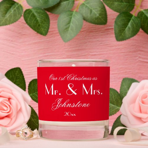 Newlywed Gift Our 1st Christmas As Mr  Mrs Script Scented Candle