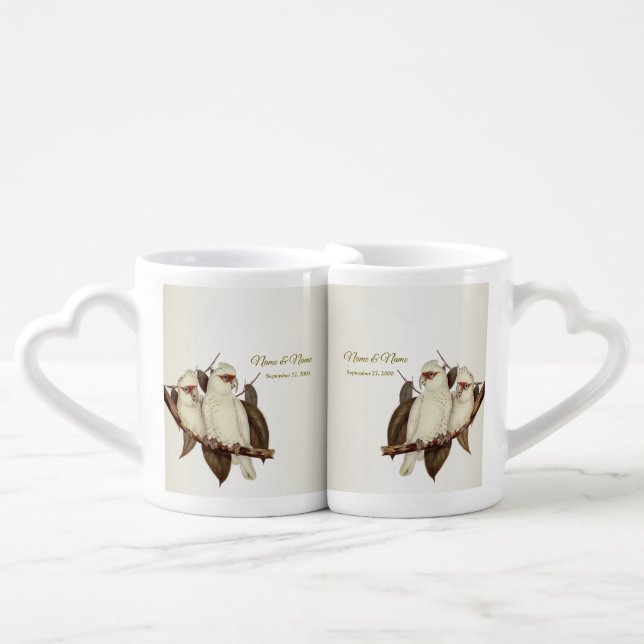 Newlywed Gift White Birds Coffee Mug Set (Front Nesting)