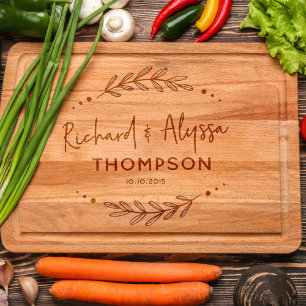 Newlywed Gift Wood Cutting Board w/Juice Groove