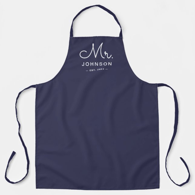 Newlywed Groom Personalized Blue Apron (Front)