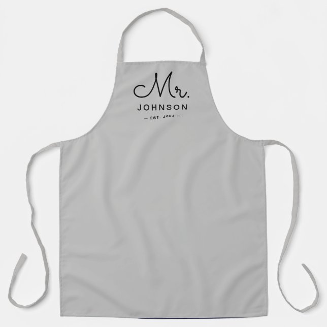 Newlywed Groom Personalized Gray Apron (Front)