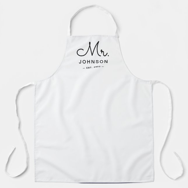 Newlywed Groom Personalized White Apron (Front)