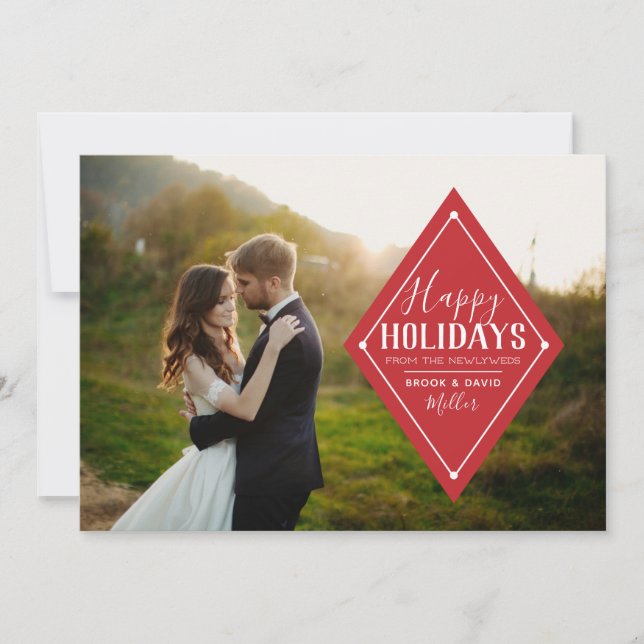 Newlywed Happy Holidays Diamond Photo Card (Front)
