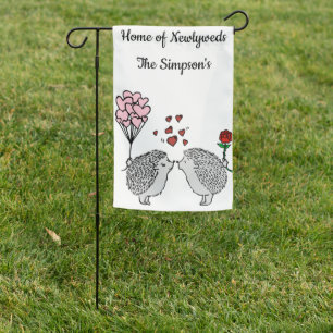 Newlywed Hedgehogs Garden Flag