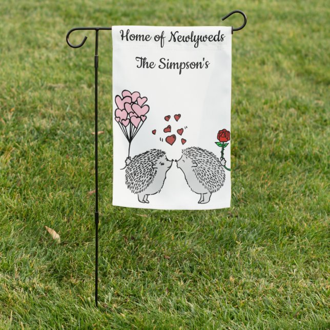 Newlywed Hedgehogs Garden Flag (In SItu)