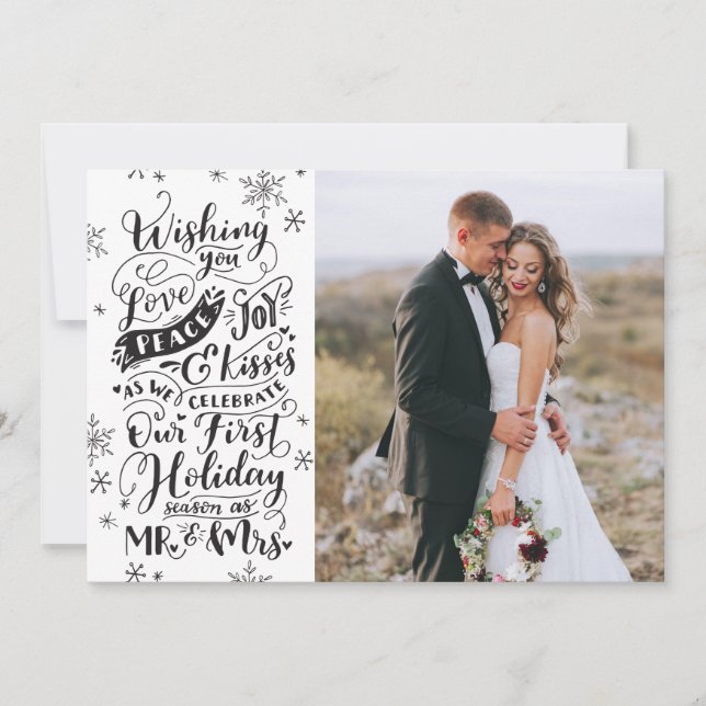 Newlywed Holiday Hand-Drawn | Black White | Photo (Front)