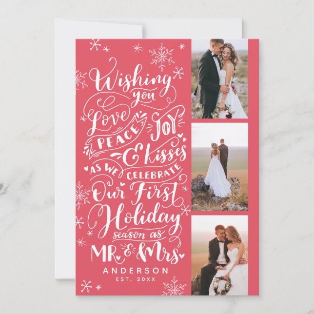 Newlywed Holiday Hand-Drawn | Red | 3-Photo (Front)
