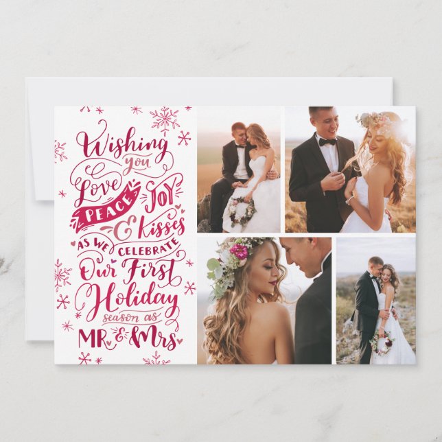 Newlywed Holiday Hand-Drawn | Red | 4-Photo (Front)