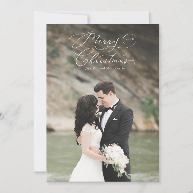 Newlywed Holiday Photo Card Merry Script (Front)