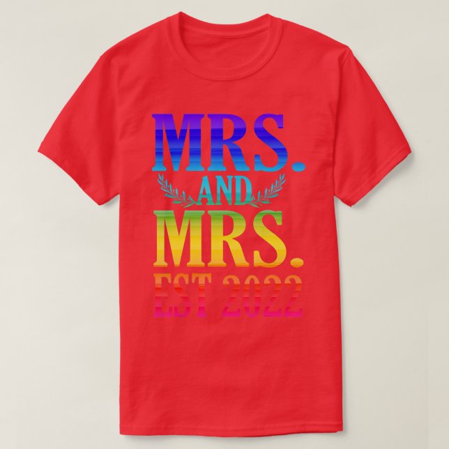 Newlywed Just Married Lesbian Wedding Mrs  T-Shirt (Design Front)