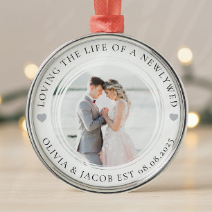 Newlywed Just Married Photo Keepsake Metal Ornament