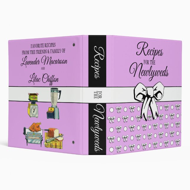 Newlywed Lavender Lilac Polka Dots Bows Recipes 3 Ring Binder (Background)